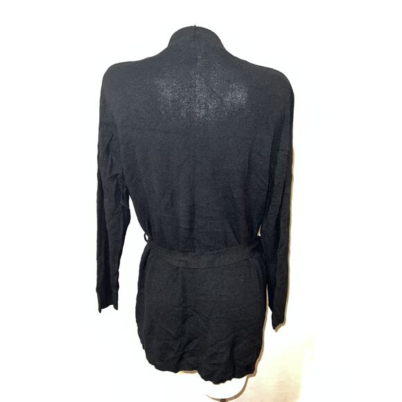 New SIGRID OLSEN Sweater Size L Black Belted Rayon Nylon Knit Cardigan NWT $118 - Picture 5 of 10